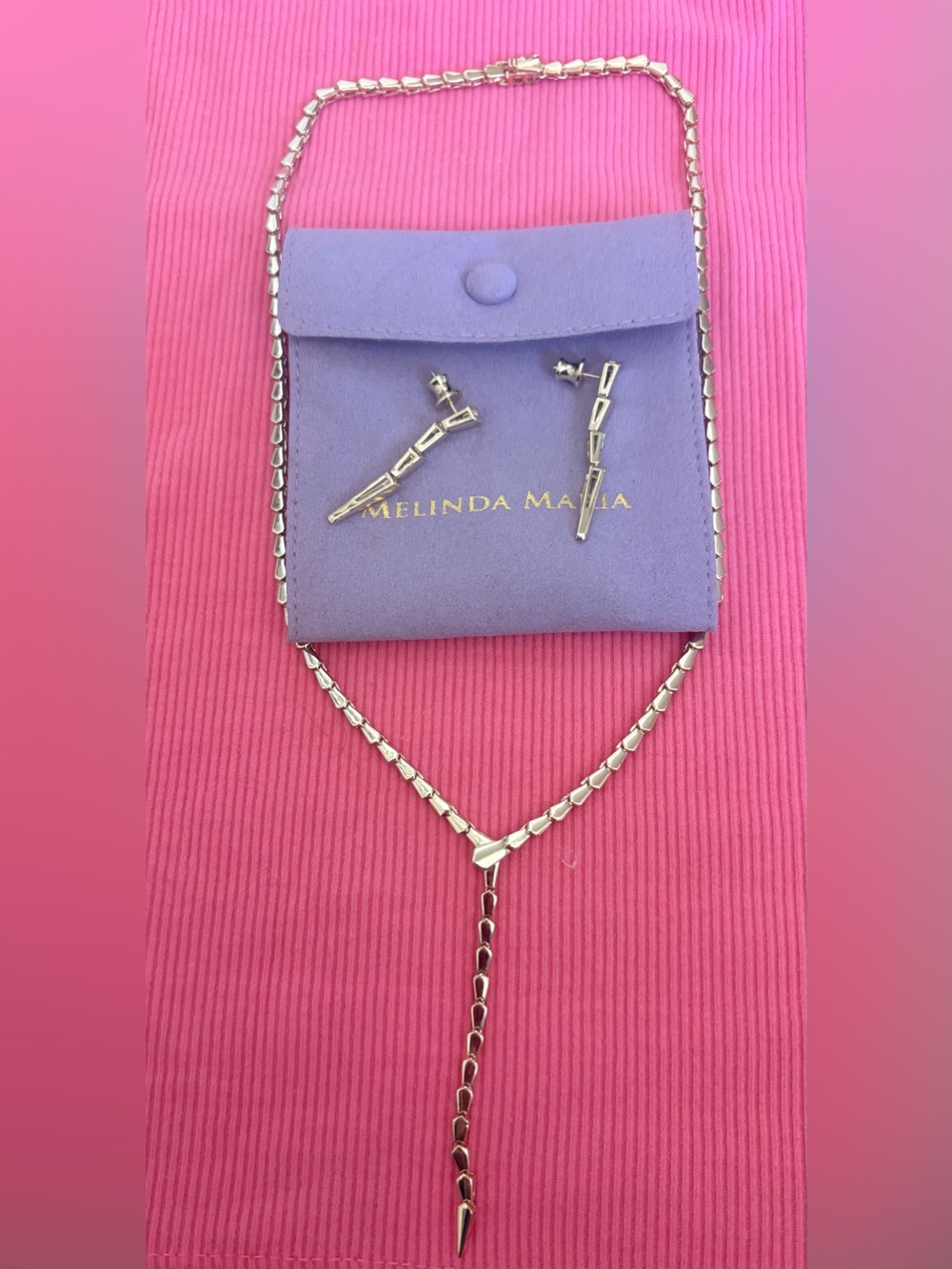 Melinda Maria NWOT Serpent Lariat Necklace - and Earrings Gold